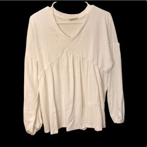 CLARISBELLE Casual V-neck Long Sleeve Flowy White Blouse